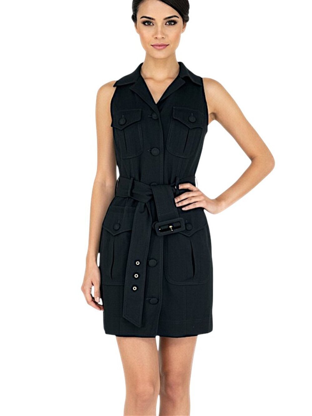 Moschino Cheap and Chic Bergdorf Vintage Black Trench Style Belt Pocket Dress 6